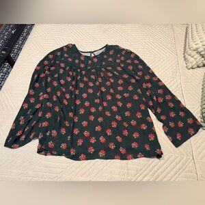 LOFT Green  and Red Floral Blouse